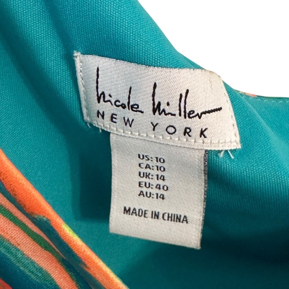 Nicole Miller Tropical Print One-Shoulder Satin Maxi Dress 10 L - Picture 6 of 8